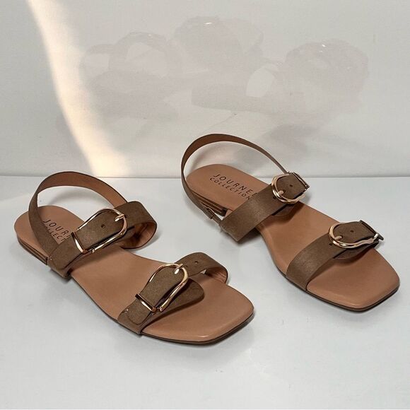 Journee Twylah Low Stacked Heel Sling Back Sandals - Picture 1 of 7